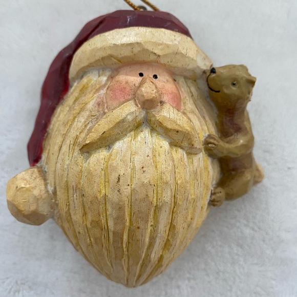 Santa Clause Head With Bear‎ Christmas Tree Ornament Resin Sweet Old World - Picture 3 of 6